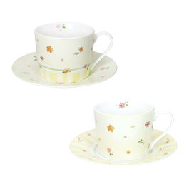 Set 2 cesti cu farfurie pentru ceai, Polline Yellow, Brandani, D15x7 cm, 200 ml, portelan New Bone China