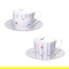 Set 2 cesti cu farfurie pentru ceai, Polline Lilac, Brandani, D15x7 cm, 200 ml, portelan New Bone China