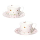 Set 2 cesti cu farfurie pentru ceai, Polline Pink, Brandani, D15x7 cm, 200 ml, portelan New Bone China