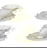 Set 2 cesti cu farfurie pentru cafea, Golden Eye v1, Brandani, D11.5x6 cm, portelan New Bone China