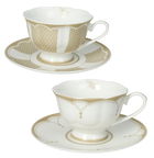 Set 2 cesti cu farfurie pentru ceai, Golden Eye, Brandani, D15x7.5 cm, portelan New Bone China