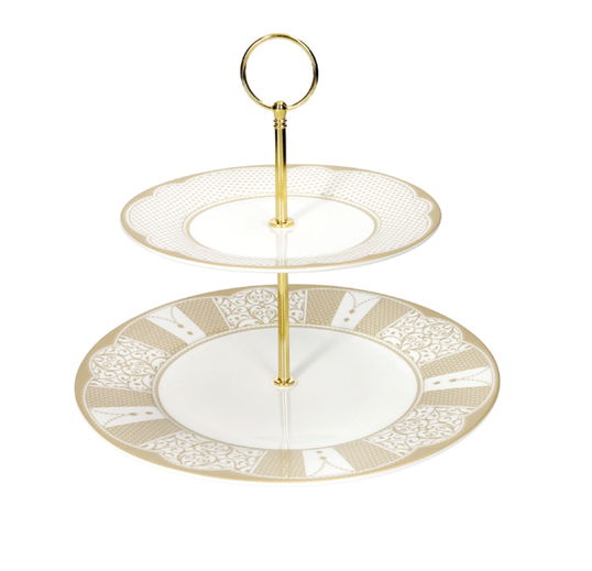 Platou etajat pentru prajituri, Golden Eye, Brandani, D26.5x24 cm, portelan