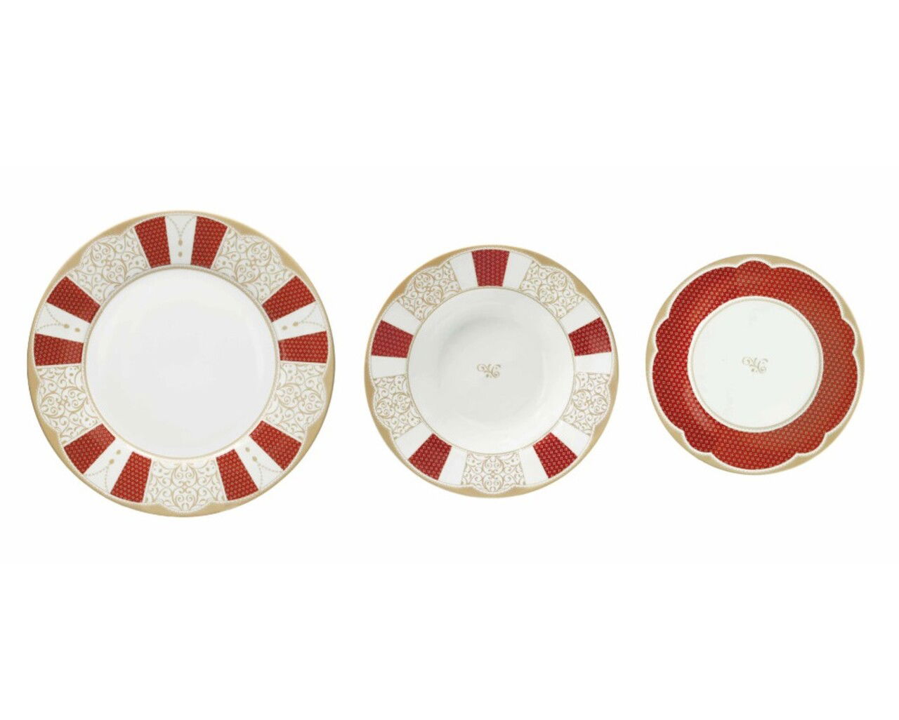 Serviciu de masa 18 piese, Golden Eye Red, Brandani, portelan
