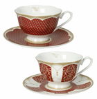 Set 2 cesti cu farfurie pentru ceai, Golden Eye Red, Brandani, D15x7.5 cm, portelan New Bone China