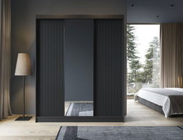 Dulap pentru haine cu oglinda ELTAP, Prescco III, 180x60x220 cm, MDF/ABS, negru