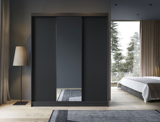 Dulap pentru haine cu oglinda ELTAP, Prescco III, 180x60x220 cm, MDF/ABS, negru