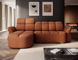 Coltar extensibil stanga 3 locuri ELTAP, Beneth, 301x185x115 cm, lemn/poliester, caramiziu