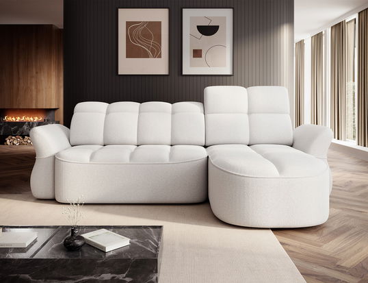 Coltar extensibil dreapta 3 locuri ELTAP, Beneth, 301x185x115 cm, lemn/poliester, alb