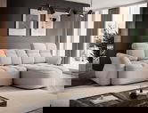 Coltar extensibil dreapta 3 locuri ELTAP, Beneth, 301x185x115 cm, lemn/poliester, gri deschis
