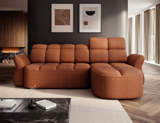 Coltar extensibil dreapta 3 locuri ELTAP, Beneth, 301x185x115 cm, lemn/poliester, caramiziu