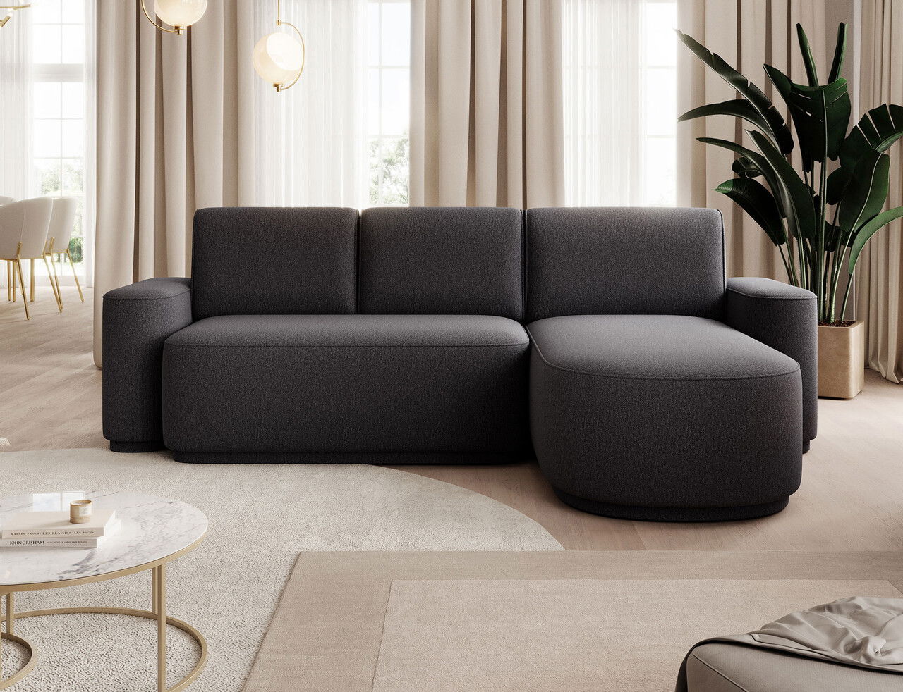 Coltar extensibil dreapta 4 locuri ELTAP, Aurumm, 285x180x92 cm, lemn/poliester, gri antracit