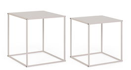 Set 2 masute de cafea Alrik, Bizzotto, 34x34x37 cm/38x38x41 cm, otel, bej