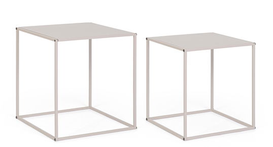 Set 2 masute de cafea Alrik, Bizzotto, 34x34x37 cm/38x38x41 cm, otel, bej