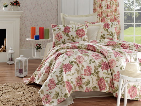 Set cuvertura pique dubla, Care - Pink v2, EnLora Home, Bumbac