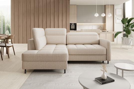 Coltar extensibil stanga 3 locuri ELTAP, LT-18MAN, Barea, 208x160x100 cm, lemn/poliester, bej deschis