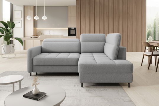 Coltar extensibil dreapta 3 locuri ELTAP, RT-04ROY, Barea, 208x160x100 cm, lemn/poliester, gri deschis