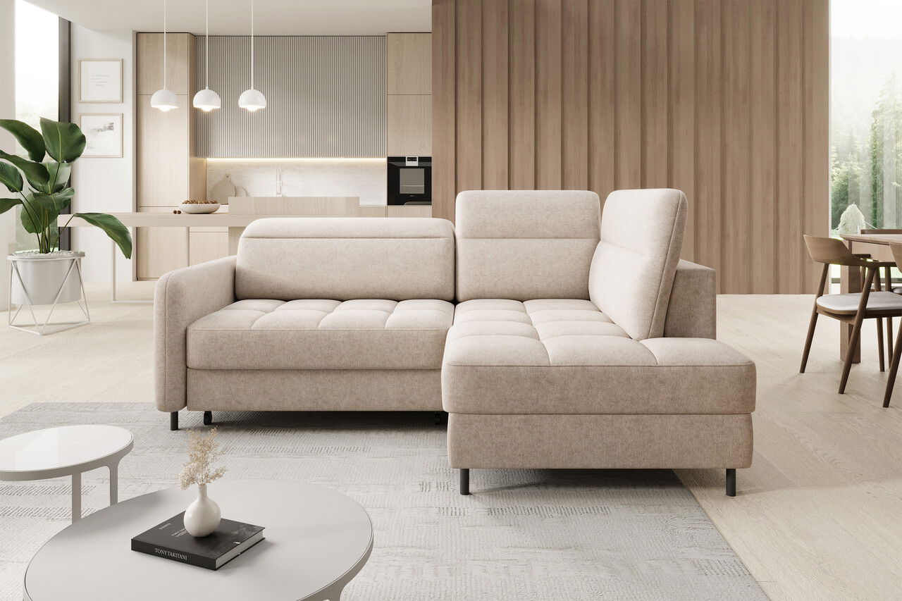 Coltar extensibil dreapta 3 locuri ELTAP, RT-18RAQ, Barea, 208x160x100 cm, lemn/poliester, bej