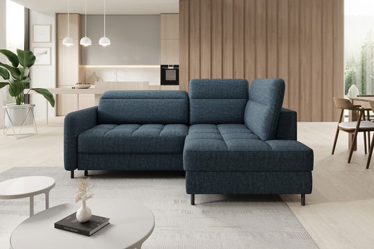 Coltar extensibil dreapta 3 locuri ELTAP, RT-40MAN, Barea, 208x160x100 cm, lemn/poliester, albastru inchis