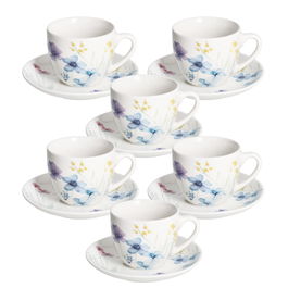 Set 6 cesti de ceai cu farfurie Iris Florenne, Tognana, 200 ml, New Bone China, multicolor