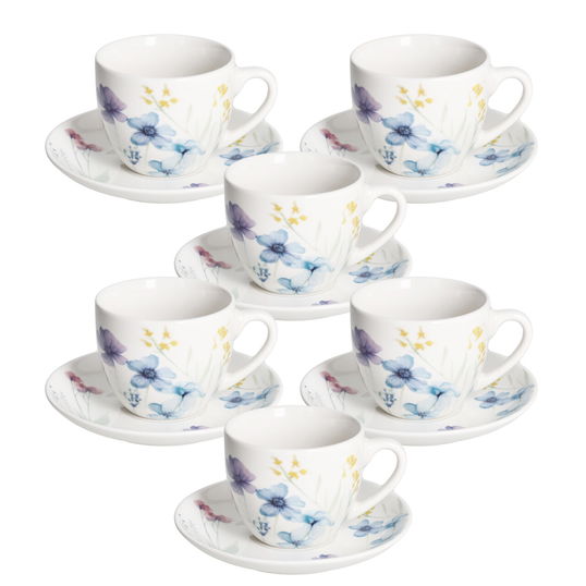 Set 6 cesti de ceai cu farfurie Iris Florenne, Tognana, 200 ml, New Bone China, multicolor