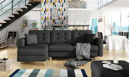 Coltar extensibil reversibil 3 locuri ELTAP, AsgL-01, Asgard, 248x162x93 cm, lemn/poliester, negru
