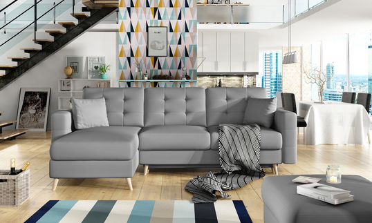 Coltar extensibil reversibil 3 locuri ELTAP, AsgL-04, Asgard, 248x162x93 cm, lemn/poliester, gri