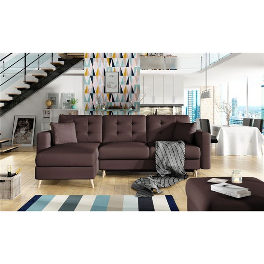 Coltar extensibil reversibil 3 locuri ELTAP, AsgL-06, Asgard, 248x162x93 cm, lemn/poliester, maro