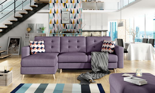 Coltar extensibil reversibil 3 locuri ELTAP, AsgL-10, Asgard, 248x162x93 cm, lemn/poliester, violet