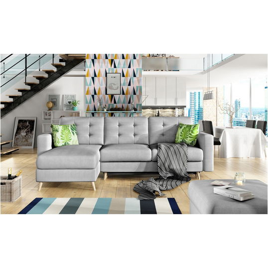 Coltar extensibil reversibil 3 locuri ELTAP, AsgL-12, Asgard, 248x162x93 cm, lemn/poliester, gri deschis