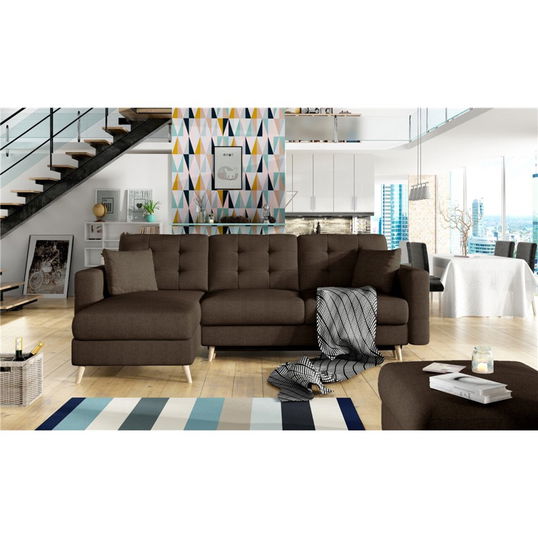 Coltar extensibil reversibil 3 locuri ELTAP, AsgL-13, Asgard, 248x162x93 cm, lemn/poliester, maro