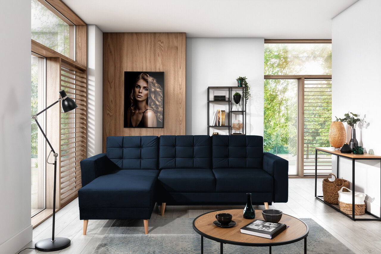 Coltar extensibil reversibil 3 locuri ELTAP, AsgL-61, Asgard, 248x162x93 cm, lemn/poliester, albastru inchis
