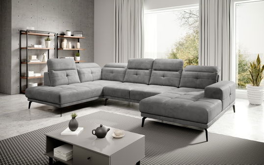Coltar stanga 6 locuri ELTAP, LT-03NU, Bretan, 350x205x107 cm, lemn/poliester, gri deschis