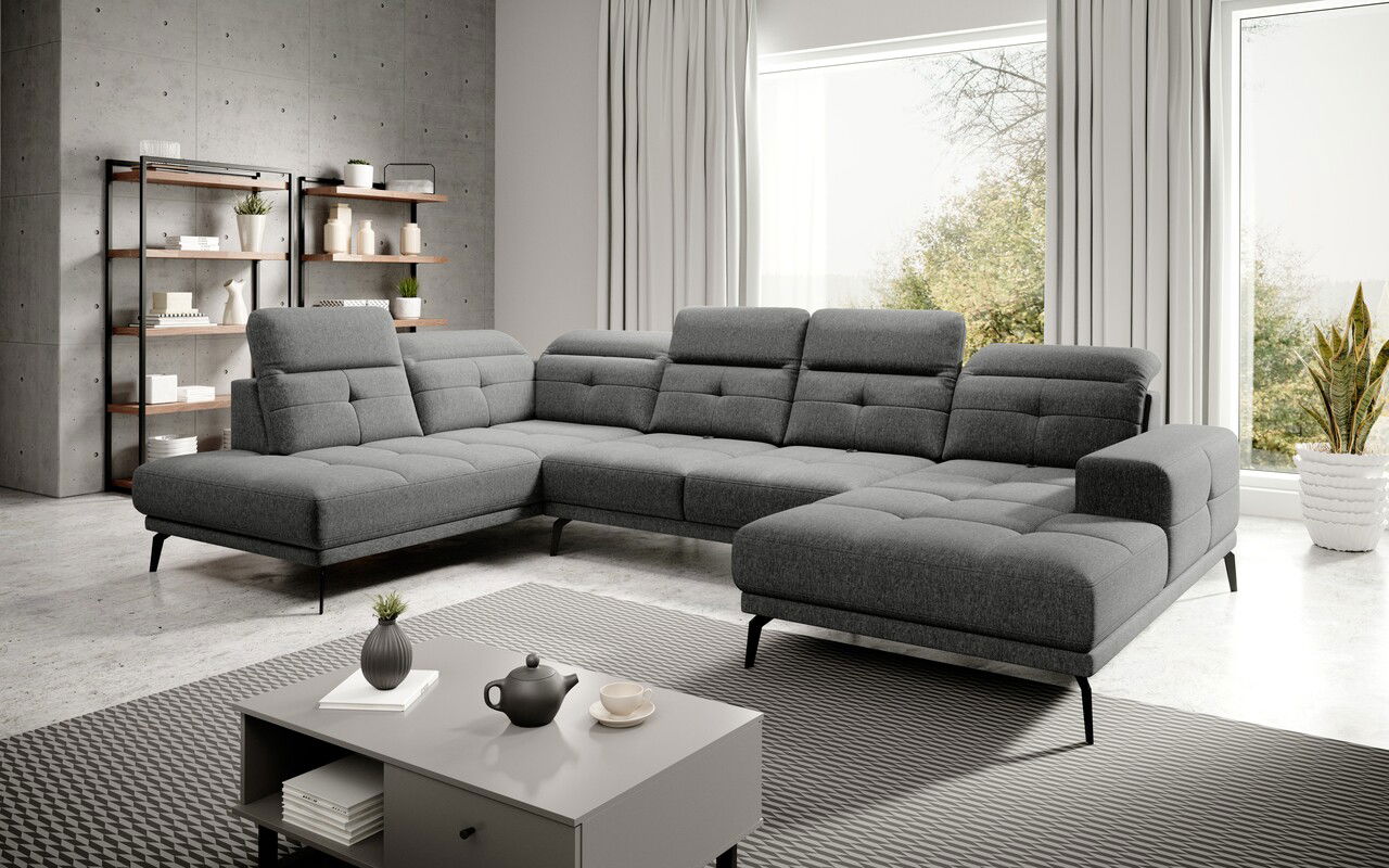 Coltar stanga 6 locuri ELTAP, LT-04FL, Bretan, 350x205x107 cm, lemn/poliester, gri