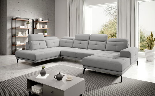 Coltar stanga 6 locuri ELTAP, LT-04GO, Bretan, 350x205x107 cm, lemn/poliester, gri deschis