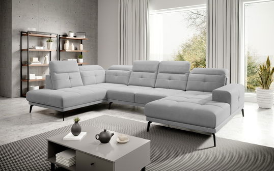 Coltar stanga 6 locuri ELTAP, LT-04SO, Bretan, 350x205x107 cm, lemn/poliester, gri deschis