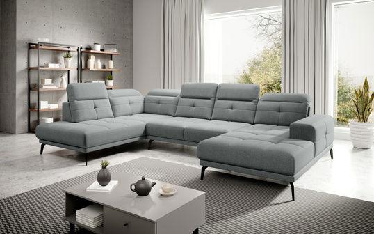 Coltar stanga 6 locuri ELTAP, LT-04VER, Bretan, 350x205x107 cm, lemn/poliester, gri deschis