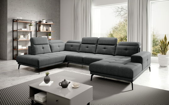 Coltar stanga 6 locuri ELTAP, LT-05VER, Bretan, 350x205x107 cm, lemn/poliester, gri inchis