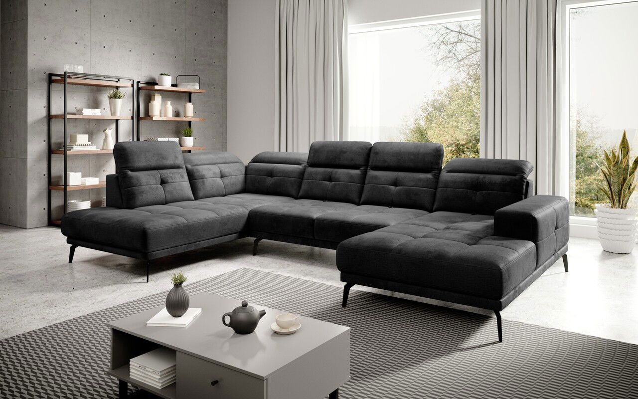 Coltar stanga 6 locuri ELTAP, LT-06NU, Bretan, 350x205x107 cm, lemn/poliester, gri inchis
