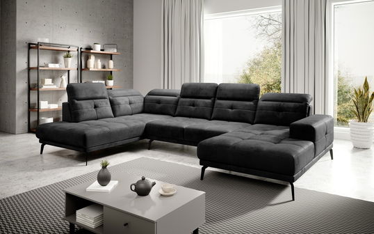 Coltar stanga 6 locuri ELTAP, LT-06NU, Bretan, 350x205x107 cm, lemn/poliester, gri inchis