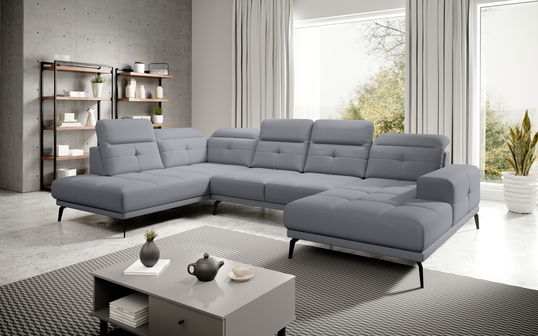 Coltar stanga 6 locuri ELTAP, LT-06PO, Bretan, 350x205x107 cm, lemn/poliester, gri