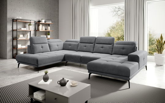 Coltar stanga 6 locuri ELTAP, LT-06SO, Bretan, 350x205x107 cm, lemn/poliester, gri inchis