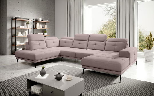 Coltar stanga 6 locuri ELTAP, LT-101GO, Bretan, 350x205x107 cm, lemn/poliester, roz deschis