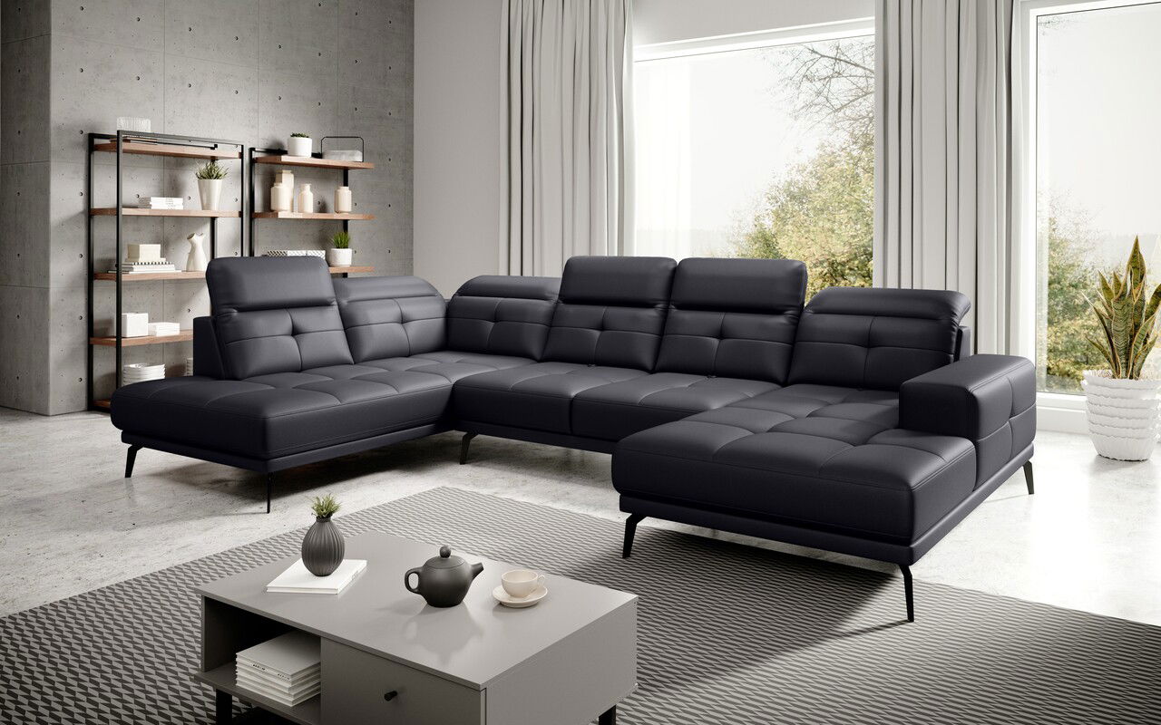 Coltar stanga 6 locuri ELTAP, LT-11SOF, Bretan, 350x205x107 cm, lemn/poliester, negru