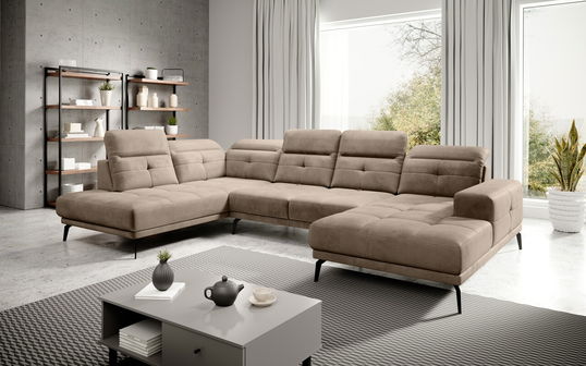 Coltar stanga 6 locuri ELTAP, LT-20NU, Bretan, 350x205x107 cm, lemn/poliester, maro deschis