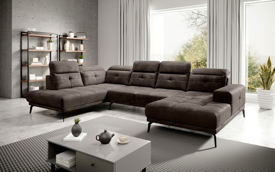 Coltar stanga 6 locuri ELTAP, LT-22NU, Bretan, 350x205x107 cm, lemn/poliester, maro inchis