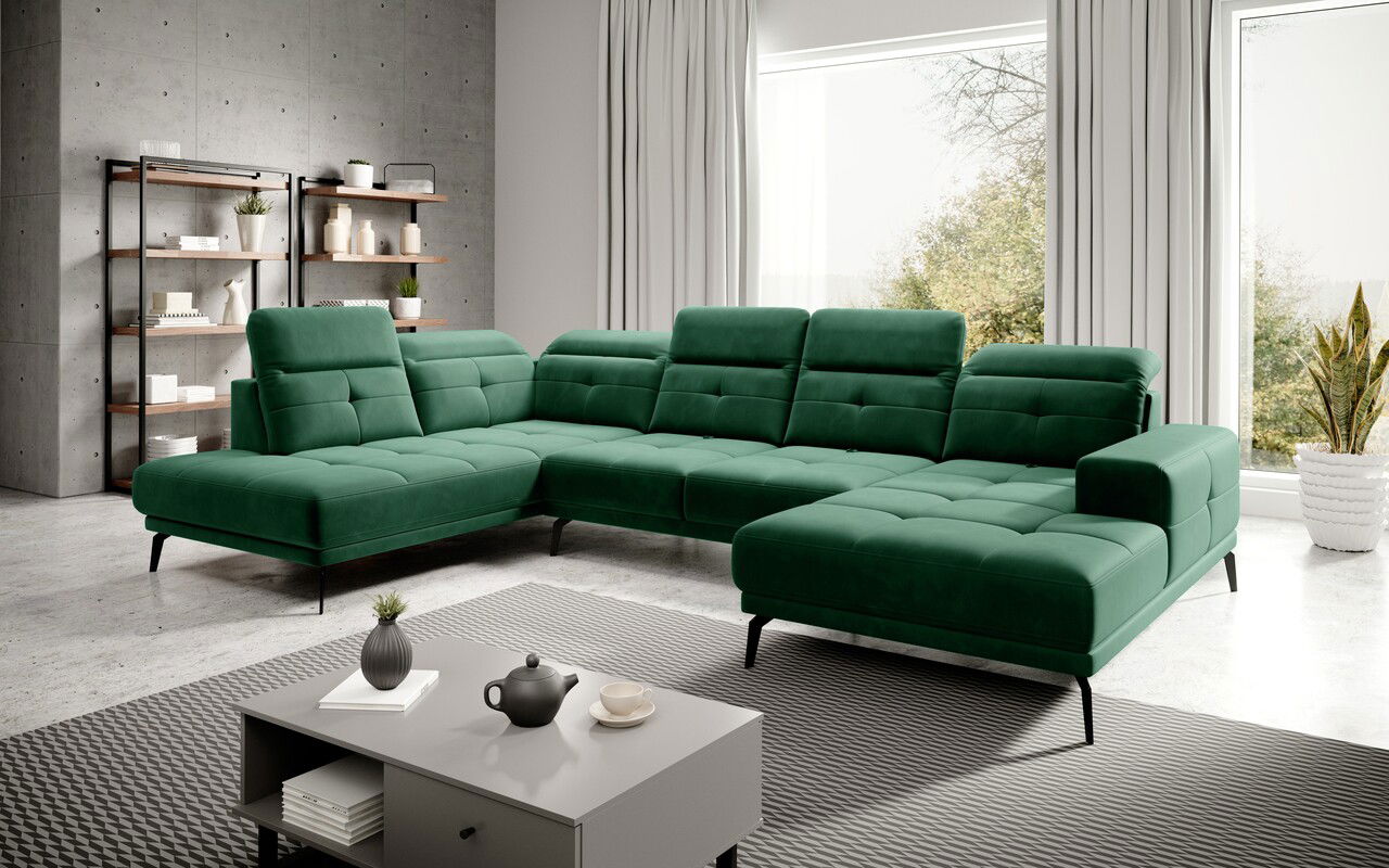 Coltar stanga 6 locuri ELTAP, LT-35LU, Bretan, 350x205x107 cm, lemn/poliester, verde inchis