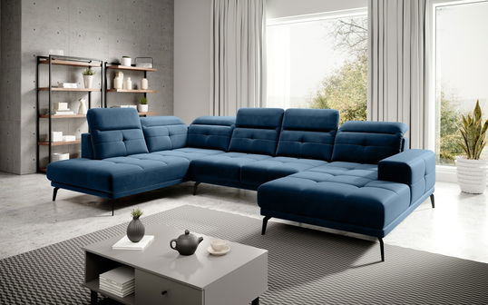 Coltar stanga 6 locuri ELTAP, LT-40LU, Bretan, 350x205x107 cm, lemn/poliester, albastru inchis