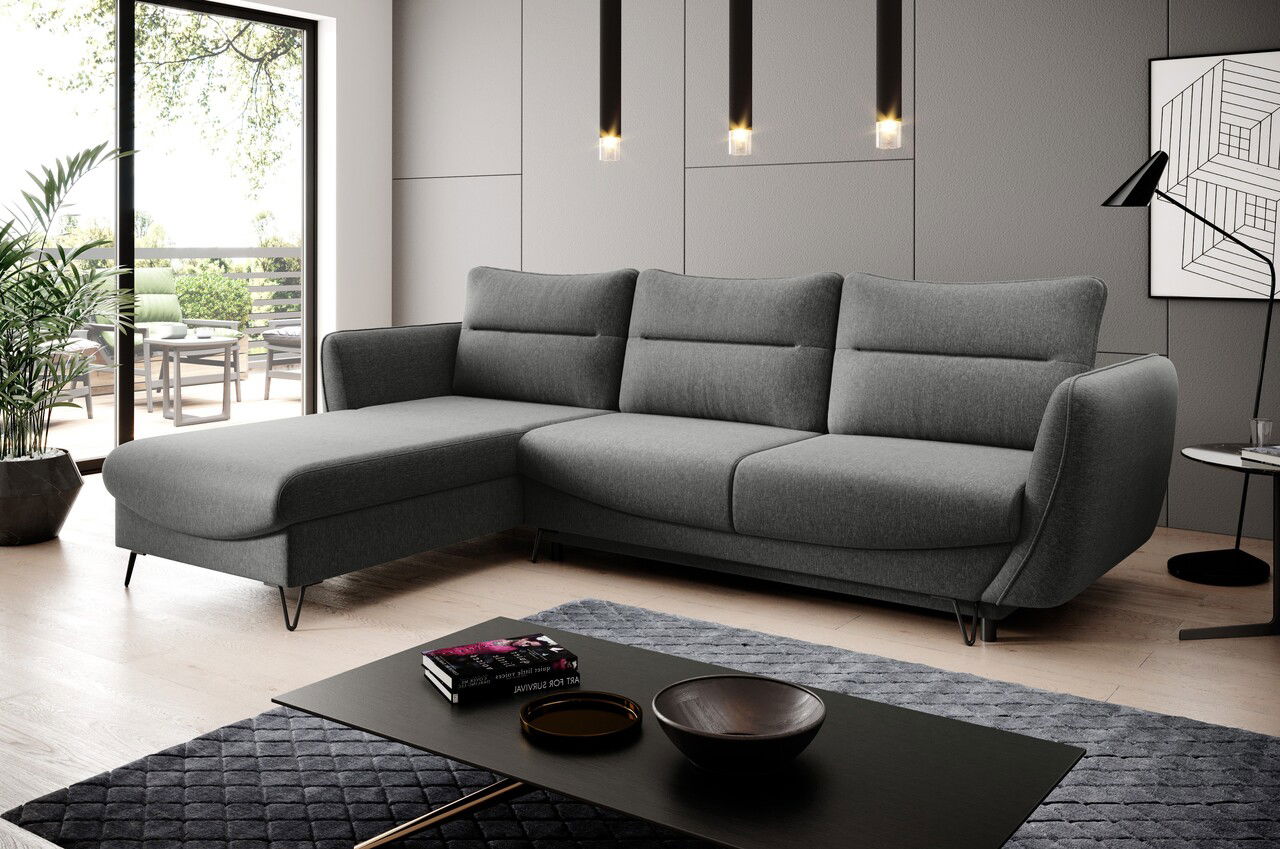 Coltar extensibil stanga 3 locuri ELTAP, LT-04FL, Silva, 276x201x100 cm, lemn/poliester, gri