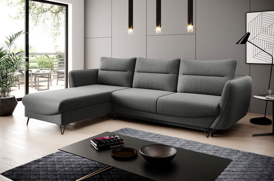 Coltar extensibil stanga 3 locuri ELTAP, LT-04FL, Silva, 276x201x100 cm, lemn/poliester, gri