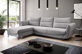 Coltar extensibil stanga 3 locuri ELTAP, LT-04GO, Silva, 276x201x100 cm, lemn/poliester, gri deschis